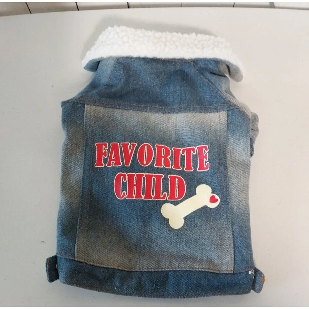 Favorite Child Washed Denim Retro Dog Pullover Jacket Size Small